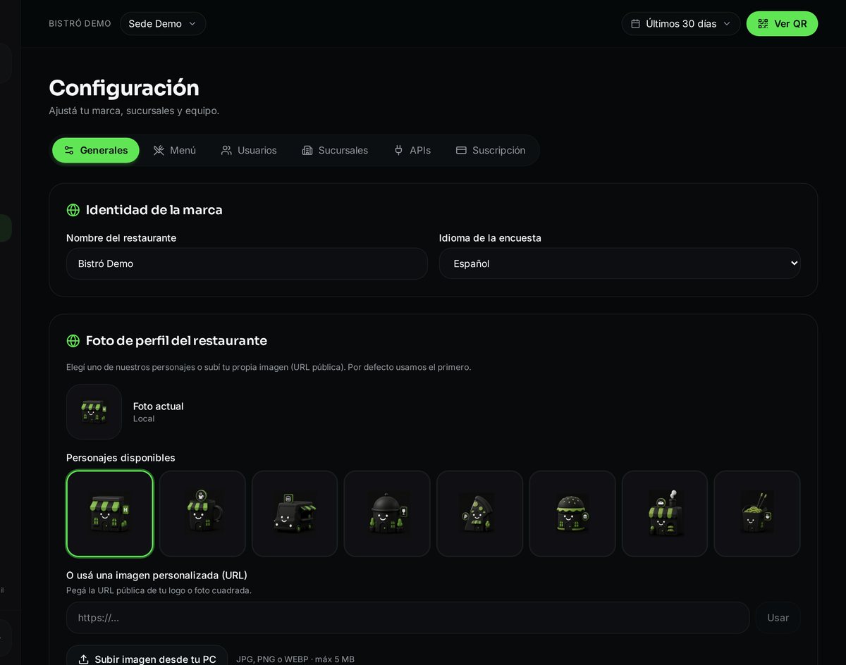 Pantalla de configuración de la encuesta