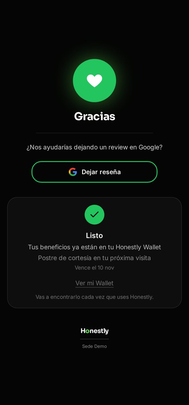 Confirmación del beneficio guardado