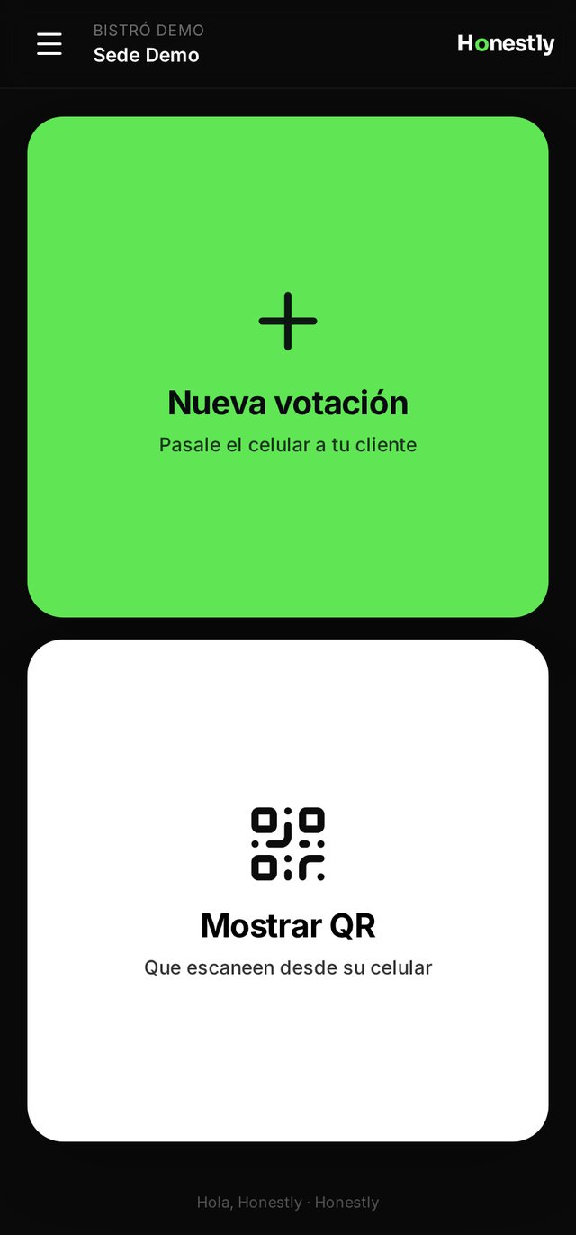 Pantalla de inicio de la aplicación para mozos